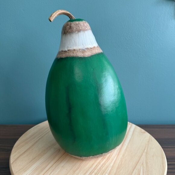 Vintage Hand Painted Painted Santa Claus Gourd Decoration Green Multi 13 1/2" - Picture 6 of 10